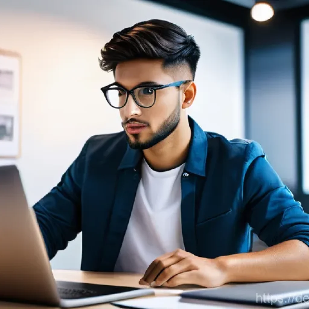 해킹으로 인한 데이터 손실 예방하기 - **Prompt:** A modern, clean office environment where a young adult, appearing focused and confident,...