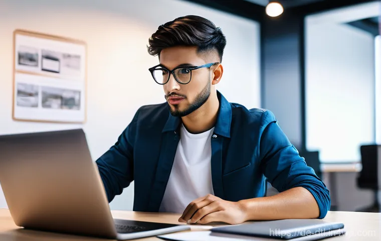 해킹으로 인한 데이터 손실 예방하기 - **Prompt:** A modern, clean office environment where a young adult, appearing focused and confident,...