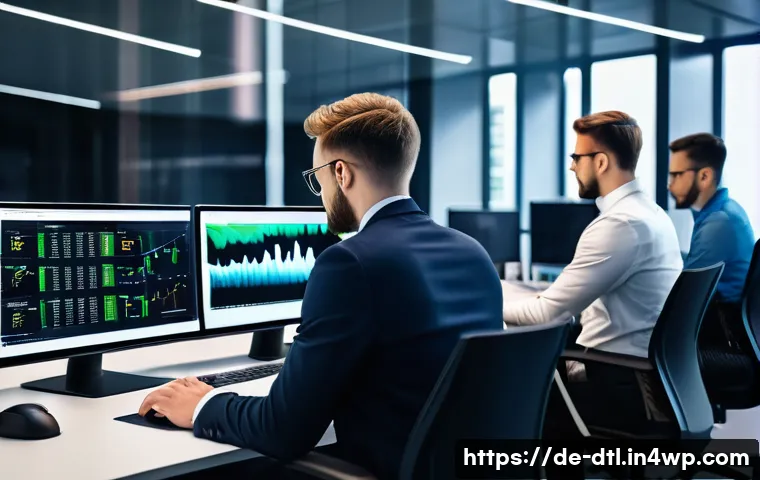 데이터 손실 방지를 위한 비상 대응 계획 - A modern office environment in Germany, showing a diverse team of IT professionals conducting a vuln...