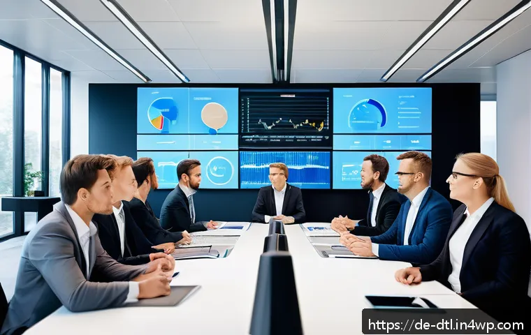 기업의 데이터 손실 방지 비용 분석 - A modern German medium-sized enterprise office environment with professionals discussing data loss p...