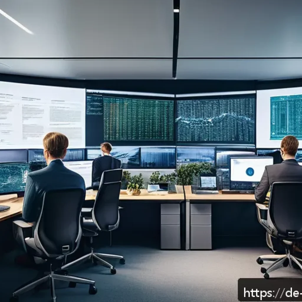 안전한 데이터 전송을 위한 프로토콜 - A modern office environment with diverse German professionals collaborating on cybersecurity project...