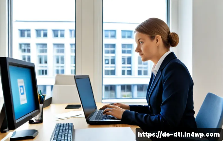 Home 17 데이터 보안 규정 준수 방법 - Photorealistic modern German office, a data compliance officer in smart business attire reviewing a ...